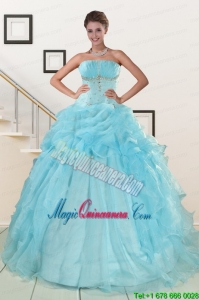 2015 Elegant Aqua Blue Quinceanera Dresses with Beading