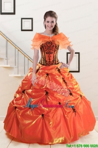 2015 Exclusive Appliques Quinceanera Dresses in Orange Red and Black