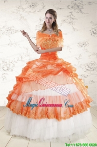 2015 Perfect Strapless Orange Quinceanera Dresses with Beading and Appliques