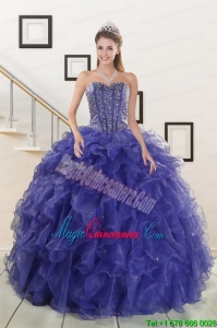 2015 Pretty Sweetheart Purple Quinceanera Dresses with Beading and Ruffles