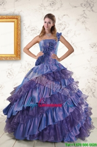 2015 Remarkable One Shoulder Hand Made Flowers and Ruffles Quinceanera Dresses