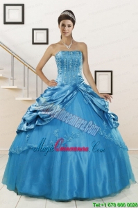 2015 Spring Wonderful Strapless Appliques Quinceanera Dresses in Teal