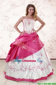 Luxurious Embroidery Sweet 15 Dresses in White and Hot Pink