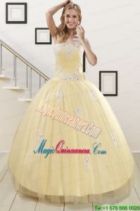 Luxurious Light Yellow Sweet 16 Dresses with White Appliques