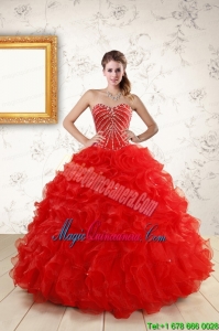Sweetheart Beading Perfect Red Quinceanera Dresses for 2015