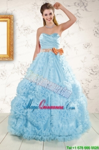 Unique Beading Aqua Blue 2015 Quinceanera Dresses