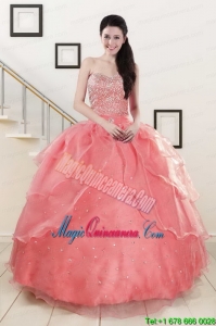 Watermelon Sweetheart Beading Appliques Ball Gown Sweet 16 Dresses