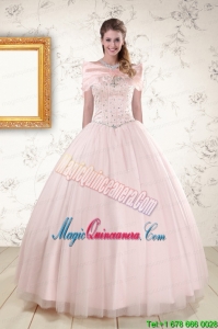 2015 Beading Ball Gown Quinceanera Dresses in Light Pink