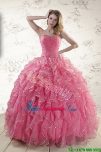 2015 Pretty Beading Quinceanera Dresses in Rose Pink