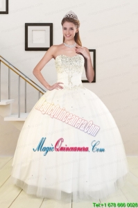 2015 Sweetheart White Elegant Quinceanera Dresses with Beading