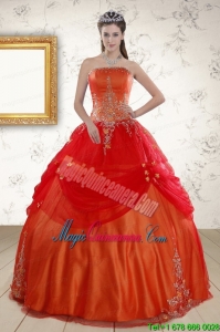 Beautiful Strapless Appliques Sweet 16 Dresses in Orange Red