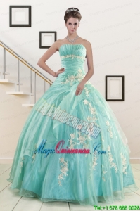 Discount Blue Quinceanera Dresses with Appliques for 2015