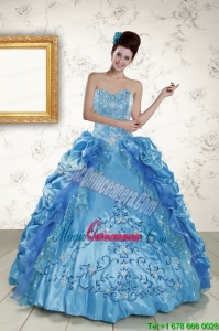 Elegant Sweetheart Embroidery Sweet 16 Dress in Blue