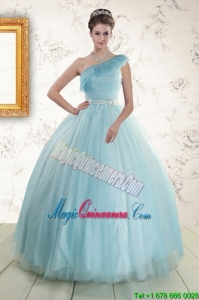 Romantic One Shoulder Light Blue Quinceanera Dress for 2015