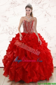 Sweetheart Pretty Red Quinceanera Dresses With Beading and Ruffles for 2015