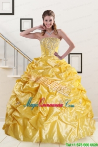 Beading Strapless 2015 Quinceanera Dresses with Sweep Train