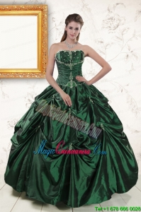 2015 Brand New Style Appliques Quinceanera Dresses in Dark Green