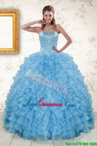 2015 Pretty Sweetheart Baby Blue Sweet 15 Dresses with Beading