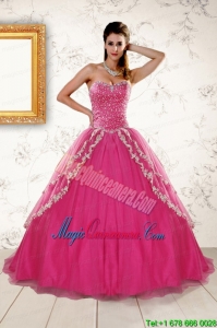 2015 Sweetheart Rose Pink Quinceanera Dresses with Sequins and Appliques