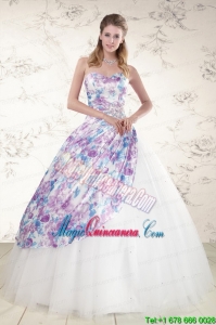 2015 Unique Puffy Multi Color Quinceanera Dresses with Beading