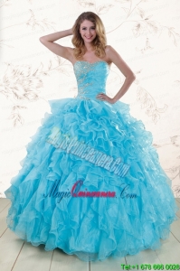 Baby Blue 2015 Prefect Beading and Ruffles Quinceanera Dresses