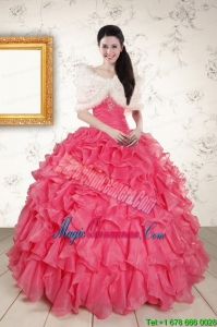 Beading and Ruffles 2015 Hot Pink Quinceanera Dresses with Strapless