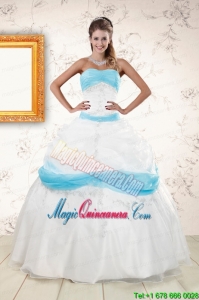 Elegant White and Baby Blue Ball Gown Quinceanera Dress for 2015