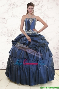 Embroidery and Pick Ups Cheap Quinceanera Dress in Navy Blue