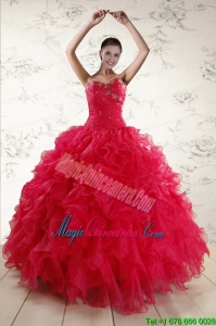 New Style Sweetheart Beading 2015 Quinceanera Dresses in Coral Red