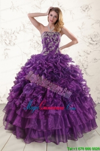 Purple Strapless 2015 Quinceanera Dress with Appliques
