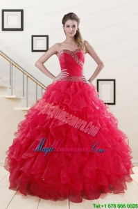 Sweetheart Ball Gown 2015 Sweet 16 Dresses in Coral Red