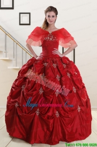 Wine Red Strapless 2015 Quinceanera Dresses with Appliques