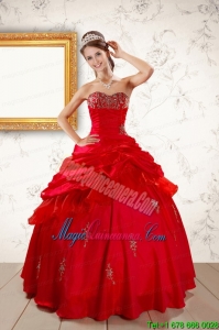 2015 Beautiful Beading Sweetheart Red Quinceanera Dresses