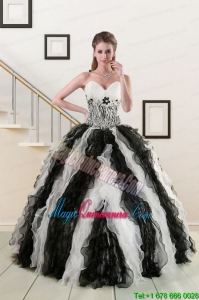 2015 Exclusive Black and White Quinceanera Dresses with Zebra and Ruffles