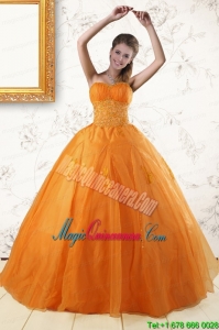 2015 Princess Orange Quinceanera Dresses with Appliques