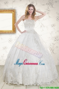 2015 Puffy Appliques Quinceanera Dress in White