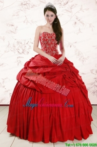 2015 Red Affordable Sweetheart Beading Quinceanera Dresses