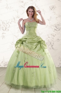 2015 Sweetheart Beading Quinceanera Dress in Yellow Green