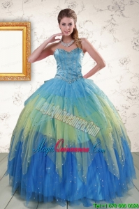 2015 Unique Sweetheart Beading and Ruching Quinceanera Dresses in Multi Color