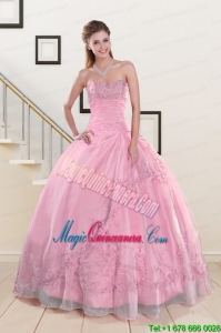 Beading and Appliques Baby Pink Quinceanera Dresses for 2015