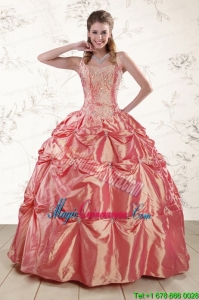 Beautiful Beading and Appliques Watermelon Red Sweet 16 Dresses