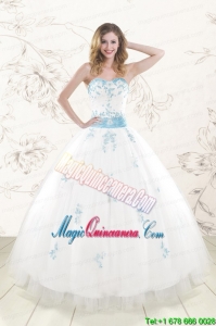 Cheap White Ball Gown Quinceanera Dresses with Appliques and Beading