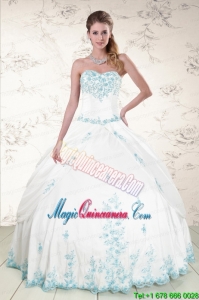 Modest Appliques 2015 Quinceanera Dresses in White