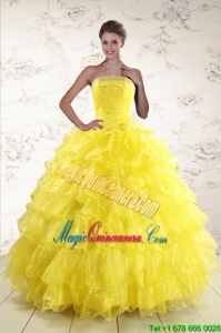 New Style Yellow Quinceanera Dresses with Beading and Ruffles