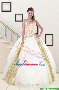 Popular Strapless White 2015 Quinceanera Dresses with Appliques