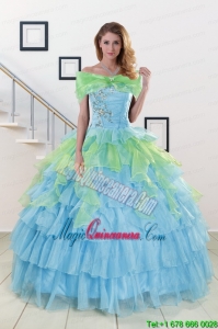 Pretty Beading Strapless Multi Clor Quinceanera Dress for 2015