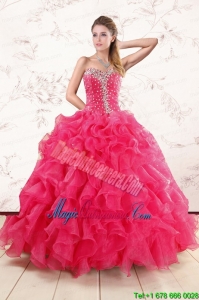 Pretty Beading and Ruffles Sweet 15 Dresses in Hot Pink