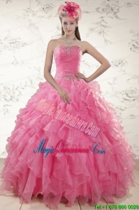 2015 Ball Gown Organza Quinceanera Dresses with Beading and Ruffles