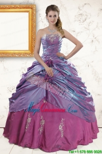 2015 Classic Purple Appliques Quinceanera Dresses with Strapless