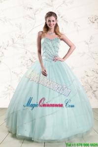 2015 Exclusive Apple Green Quinceanera Dresses with Reinstones